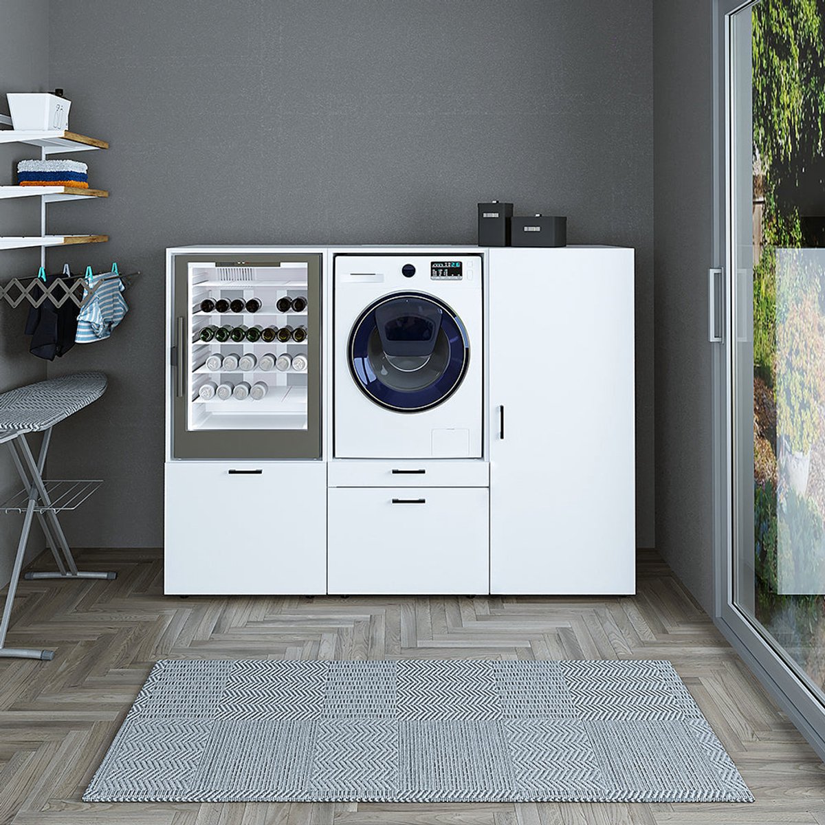 Roomart SERIE 2 Wasmachine Ombouwkast 194x145 cm - Kastenwand met Bergkast - Wit