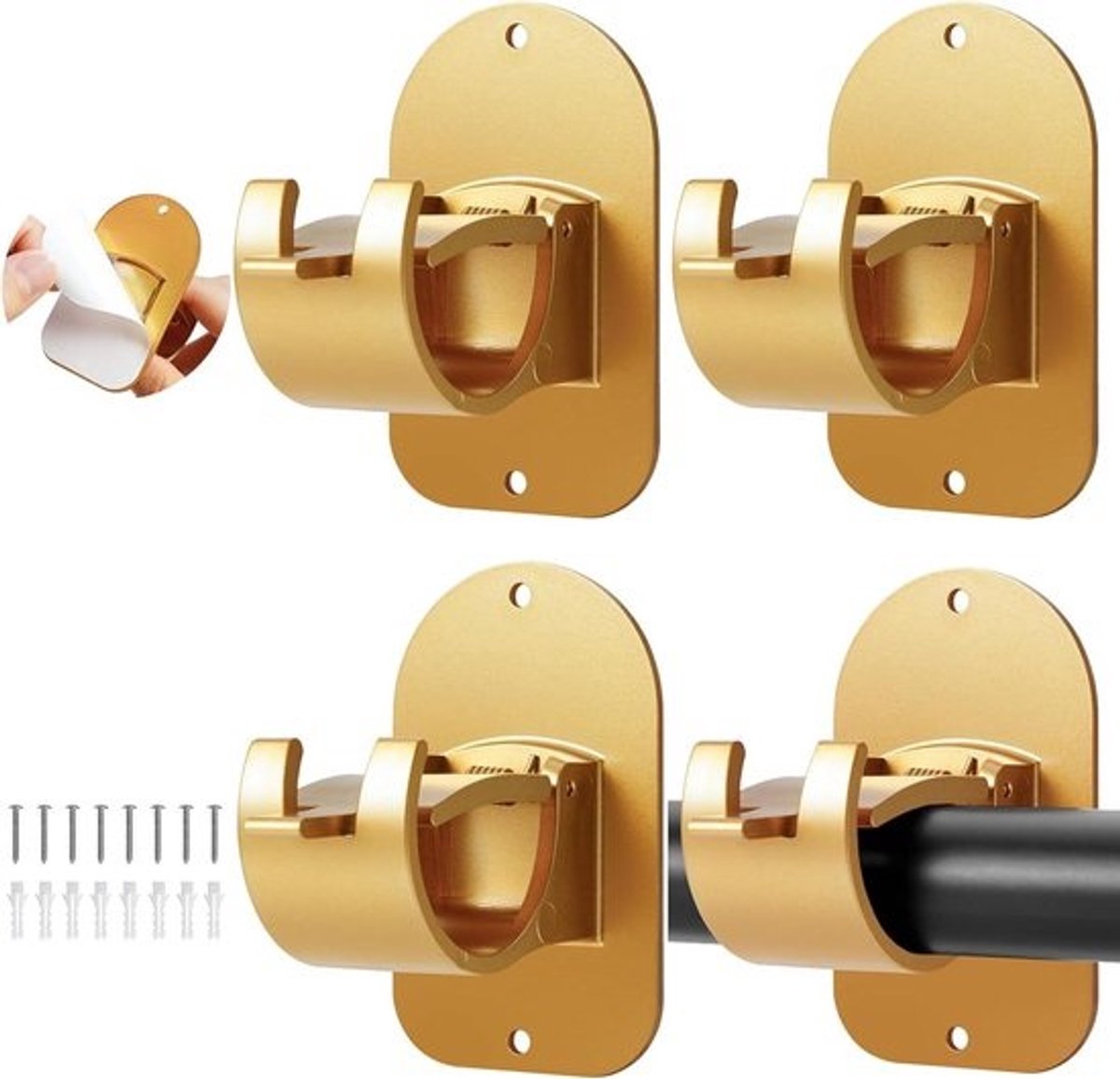 Houders voor gordijnroede - Roedehangers - Vensterdecoratie - Zonder boren - 4 stuks - Goud