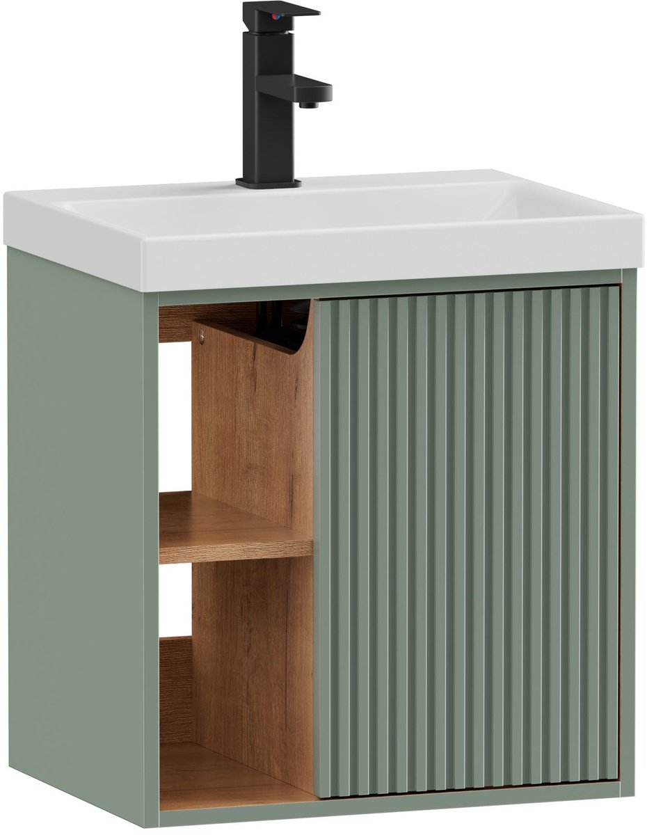 UEV wandgemonteerde wastafel met badmeubel, 50 cm, voor gastentoilet, zwart