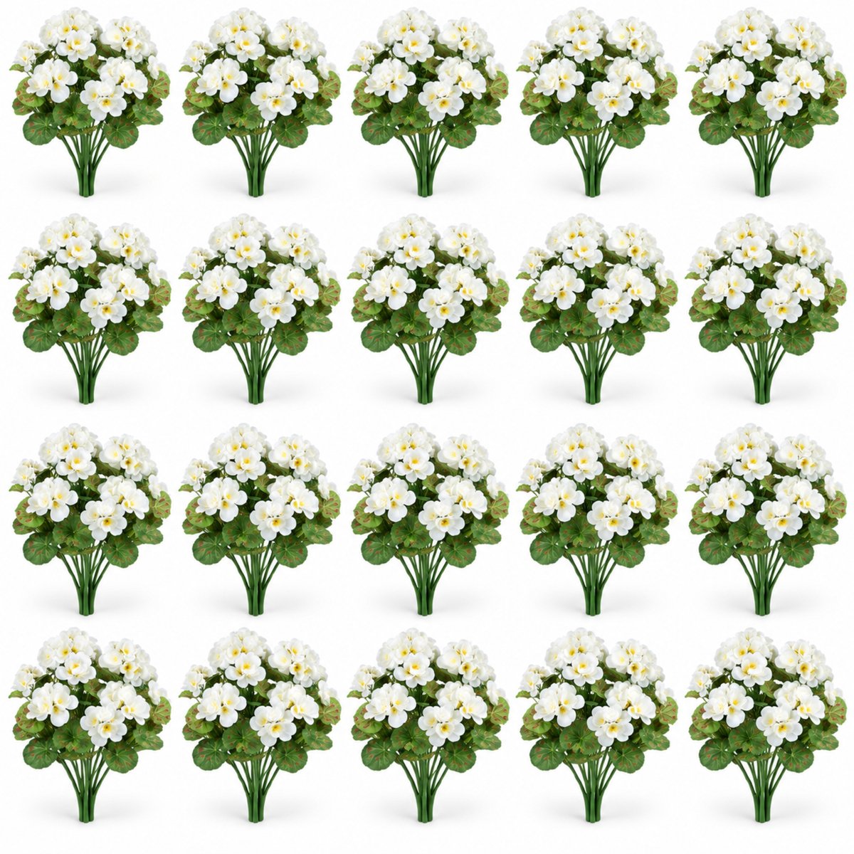 ROSIFY Kunstbloemen Kunst Geraniums voor buiten – 20 Bosjes – 36 cm – Kunstbloemen voor Bloembak, Balkon, Tuin & Interieur - Wit Wit 20