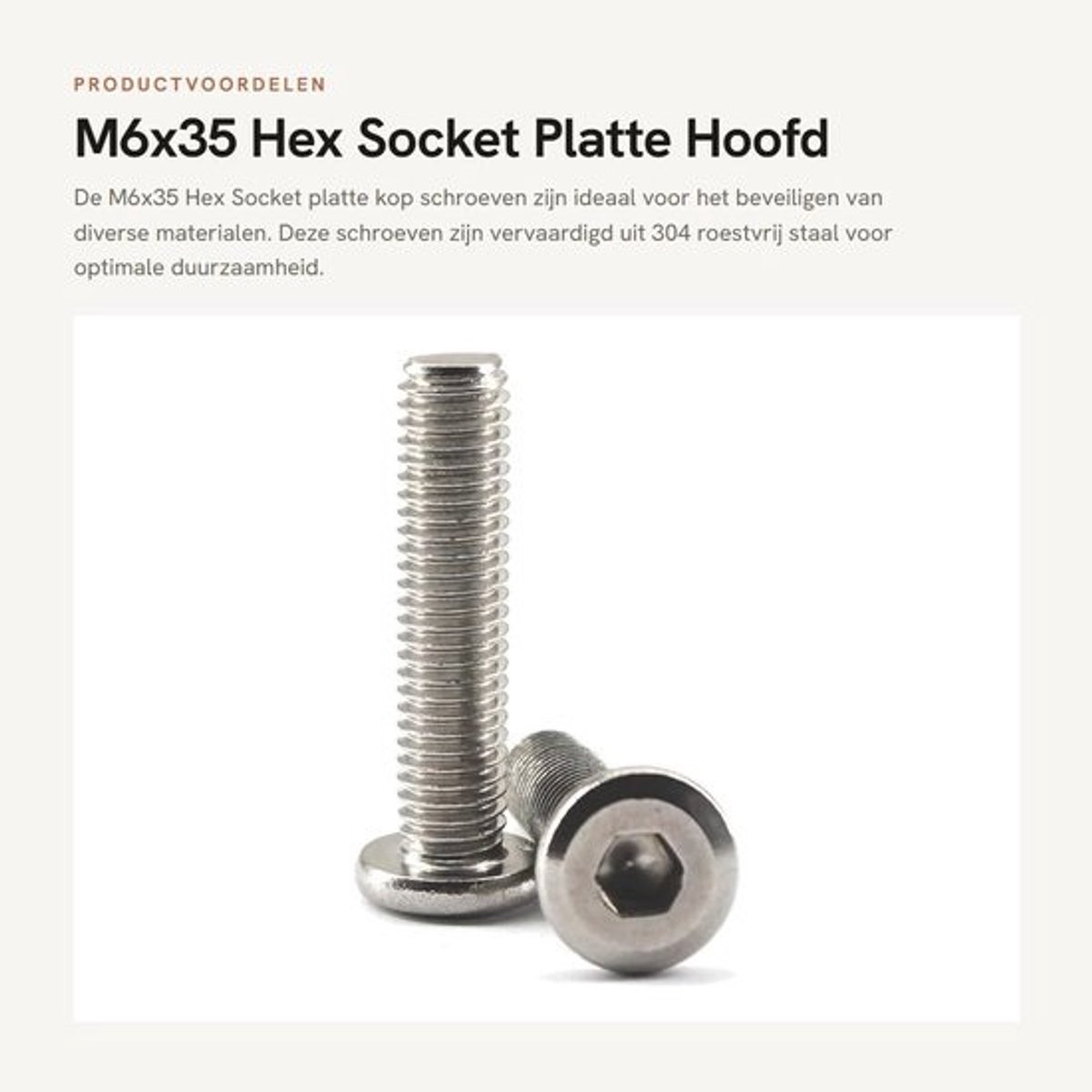 Dailygoods-schroef M6x35 - 304 roestvrij staal - Platte kop - Zeskantschroef - Pak van 20 - Corrosiebestendig - Bout