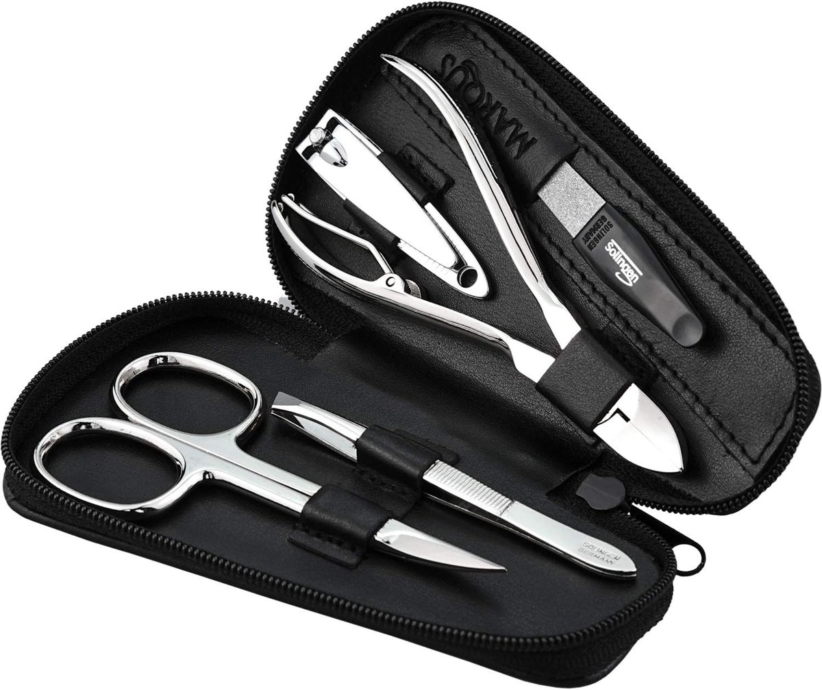 SnelShoppen - 5-delige nagelset voor dames & heren - manicureset met Solingen vijl in etui - ideaal voor thuis, op reis, pedicure en manicure verzorgi