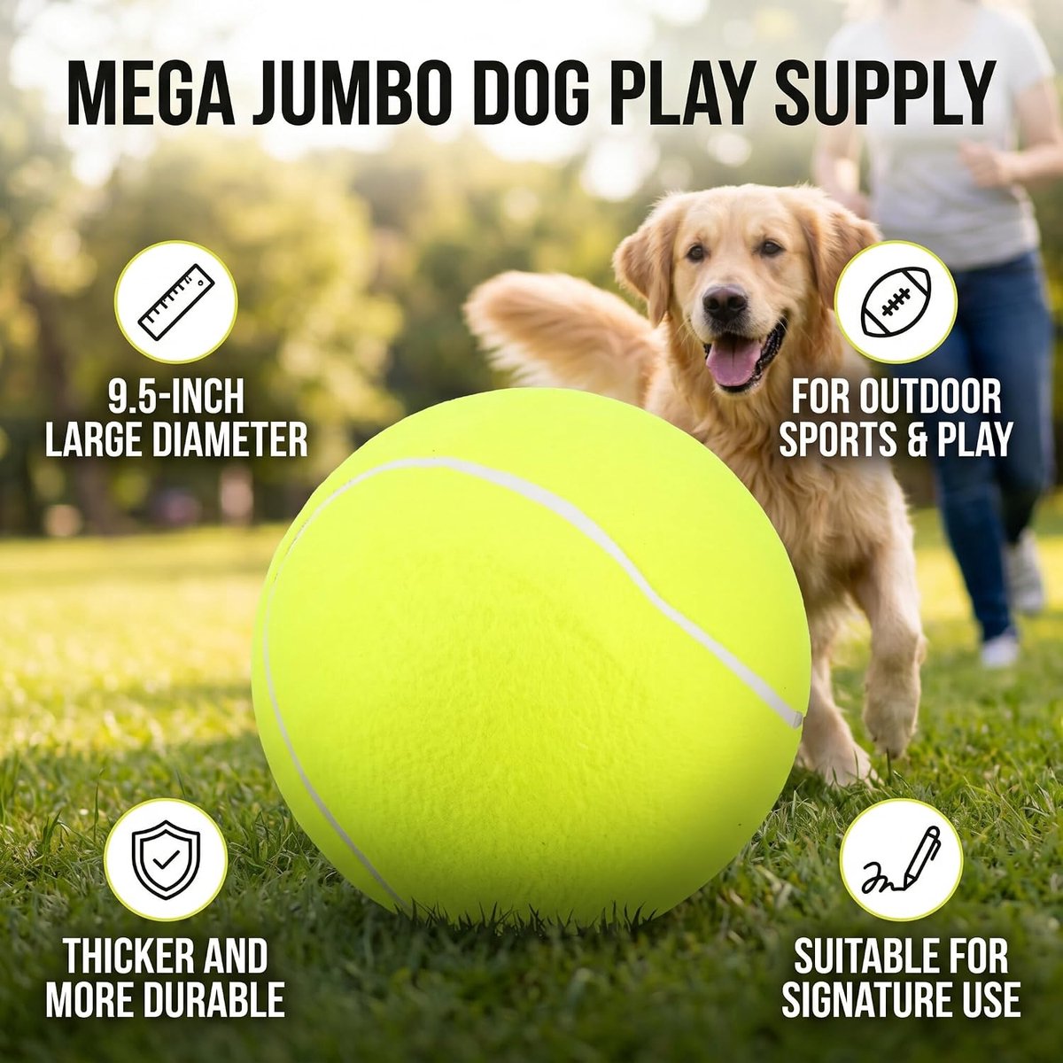 Zerodis 9,5 inch grote tennisbal, huisdierspeelgoed, mega-jumbo-hondenspeelaccessoires, plezier bij outdoorsport - ShopVlot