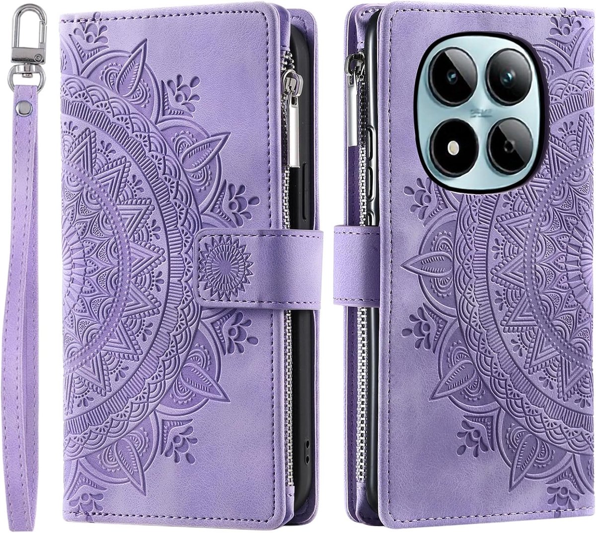 Hoes voor mobiele telefoon voor Xiaomi Redmi Note 15 Pro 5G, klapbare bloemen, telefoonhoes, beschermhoes, klaphoes met kaartenvak, mobiele telefoonhoes, flip, case, standaard, paars