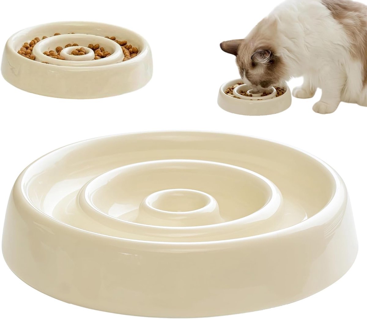 Snare Kattenkeramiek - Langzame Voeder Kattenbak voor natvoer, 15,5 cm, 480 g, wit