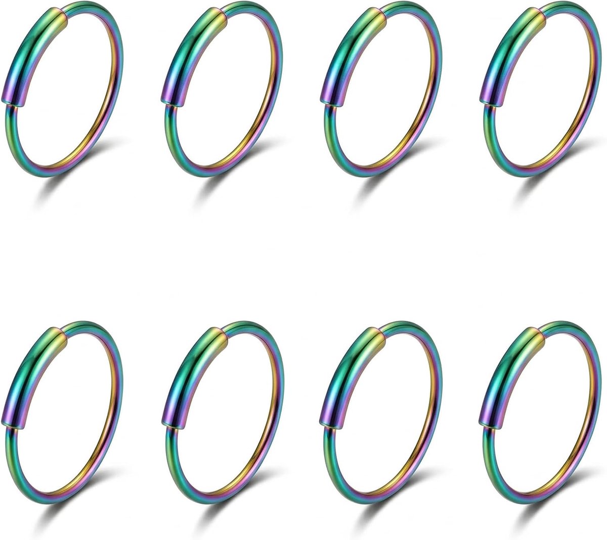 Ringen van hypoallergeen roestvrij staal, septum-ring, gesegmenteerde en opvouwbare neusring, 8 mm, lichaamspiercing voor neus, lip, uniseks, kleurrijk