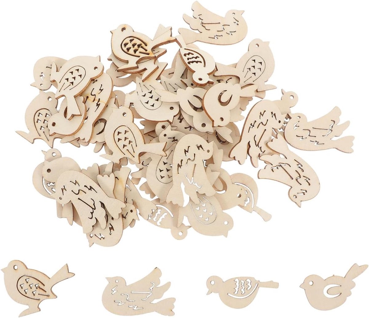 Onafgewerkte houten schijven, vogelhangers om te knutselen, white vogeldecoratie met glad oppervlak, voor doe-het-zelf woondecoratie en creatieve knutselprojecten