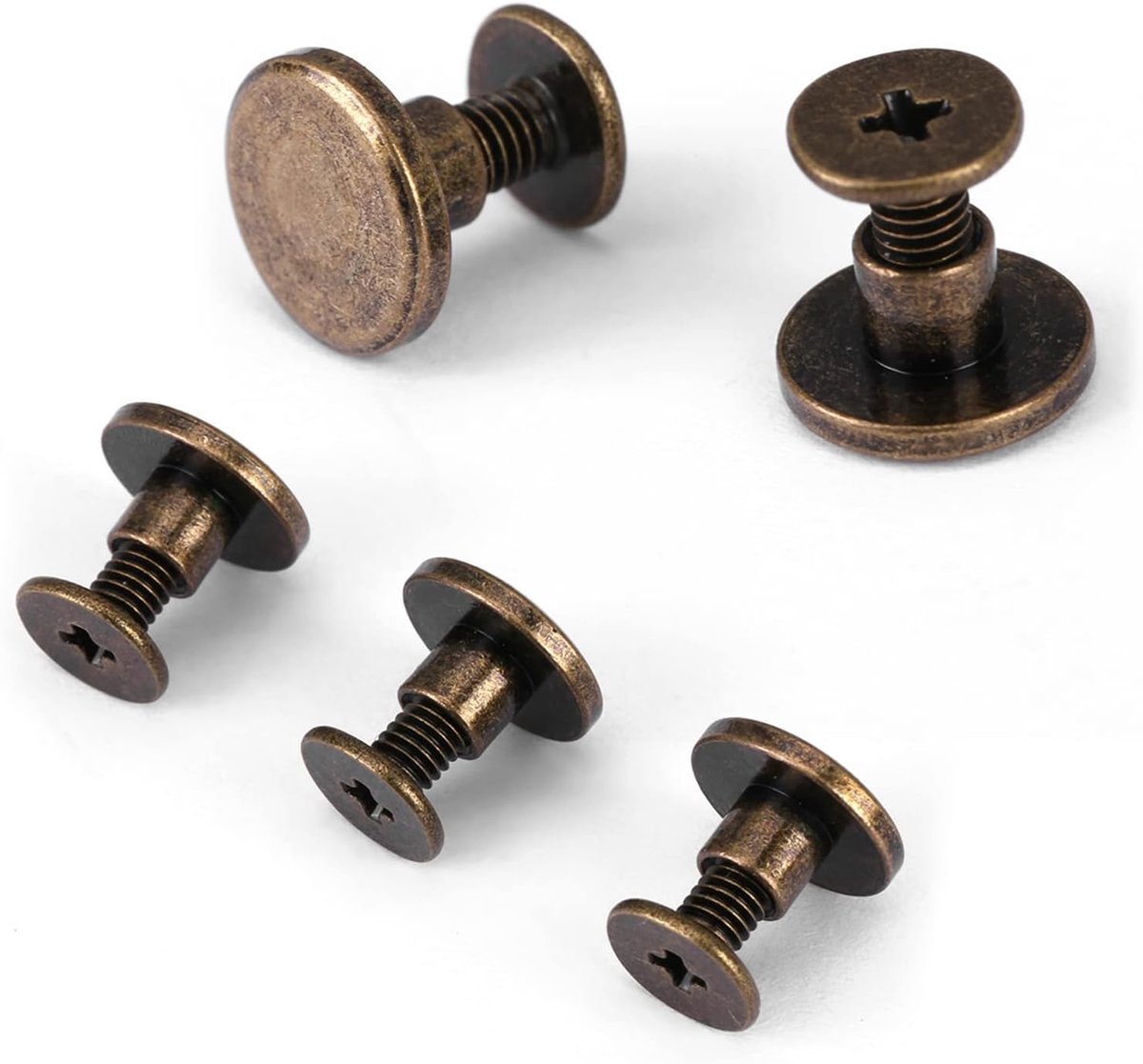 20 Stuks Bronzen Lederen Klinknagels Volledig Koperen Platte Kop Klinknagels en Moeren, Bindende Schroeven Schroefpalen voor Plakboekalbum Lederen Restauratie of Doe-het-zelf Kleding(5mm)