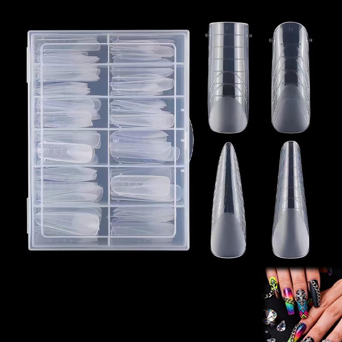 Set van 96 kunstnagels, acryldoppen, matte nagelverlengingsset met 4 capsulemodellen met volledige afdekking, 12 voorgenummerde maten voor dames en meisjes