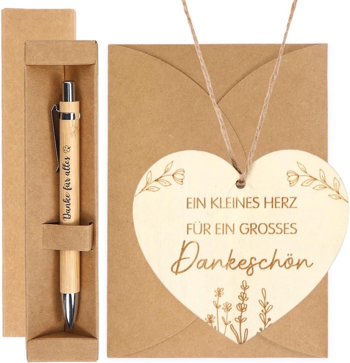 Balpen met gravure + houten bedankkaart, bedankje voor alles, bedankje voor familie, vrienden, collega's, leraren