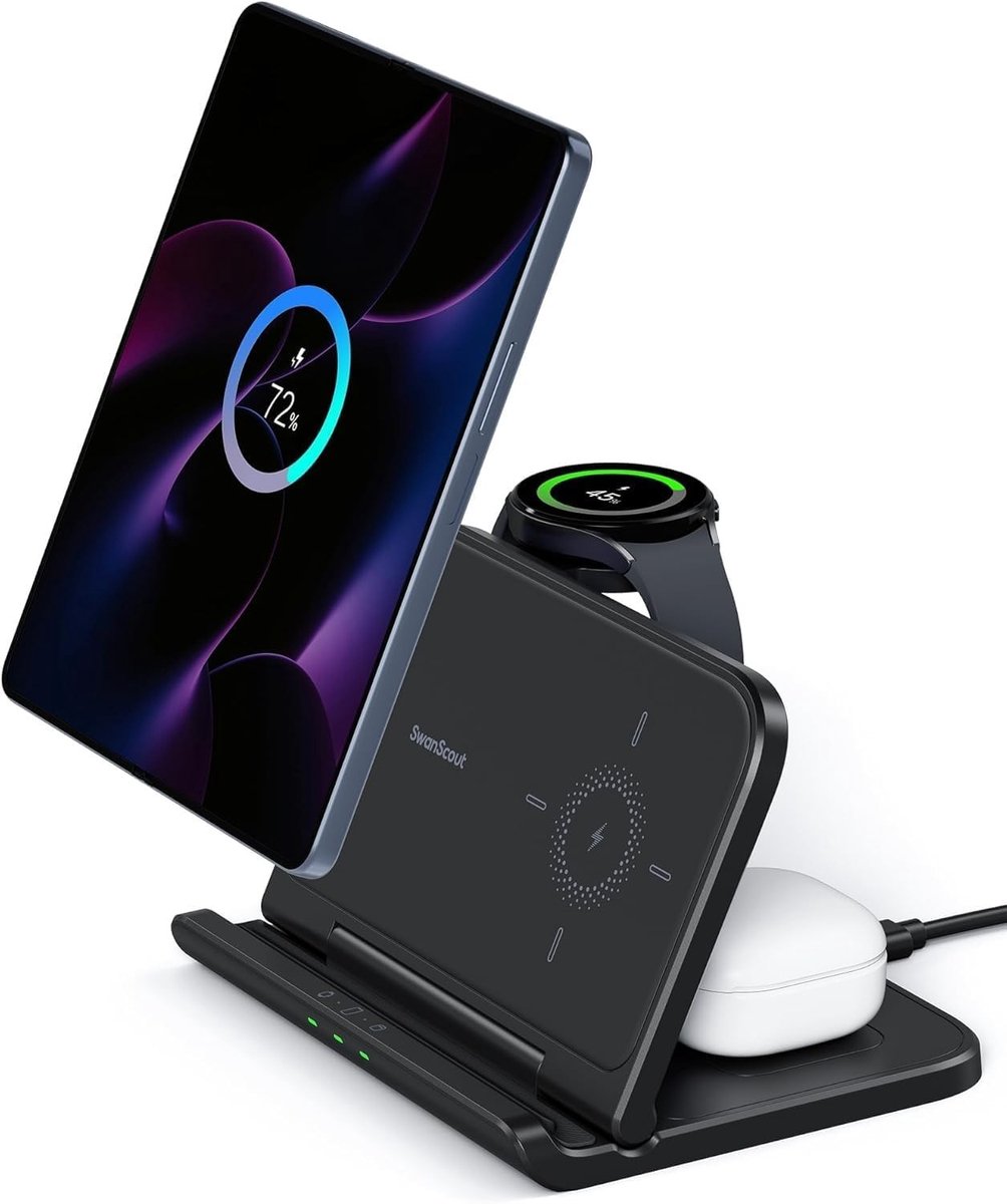 Draadloze Oplader voor Vouwbare Smartphones zoals Samsung Z Fold 6/5 en Pixel 9 Pro, Snelladen en Compact Ontwerp