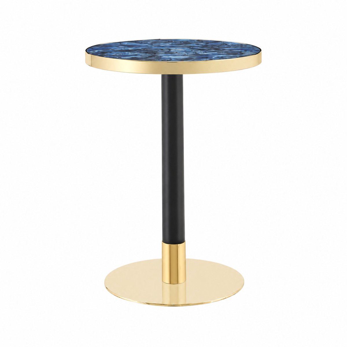 REDOM Ronde bijzettafel - Krasbestendig MDF tafelblad - Gouden metalen rand en middenzuil - Moderne stijl - Woonkamer - Blauw - 60 x 60 x 73,7 cm