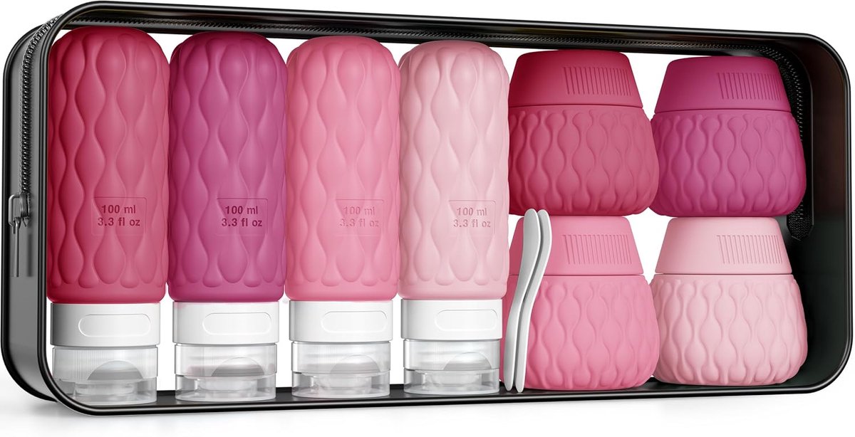 8 Stuks Reisflessen voor Toiletartikelen, 100ml/50ml Siliconen Reisflessen Set, Lekvrij Reisflessen Reisflessen Containers voor Shampoo Conditioner Lotion Crème
