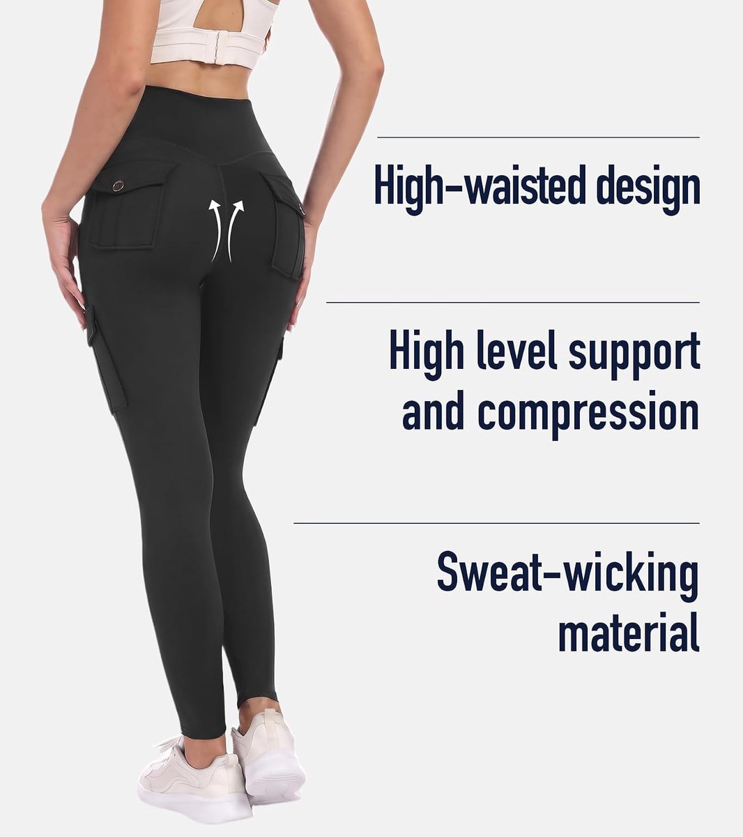 Adorence Cargo Legging Dames 6 Zakken Hoge Taille Push Up Yogabroek