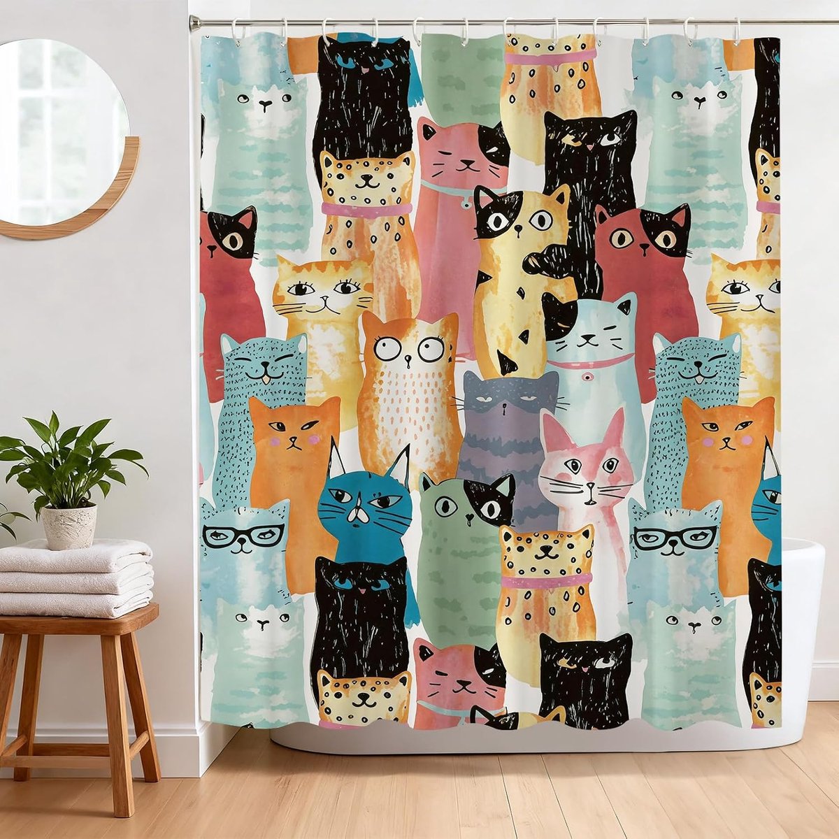 Art Funny Cat douchegordijn 180 x 180 cm voor badkamer