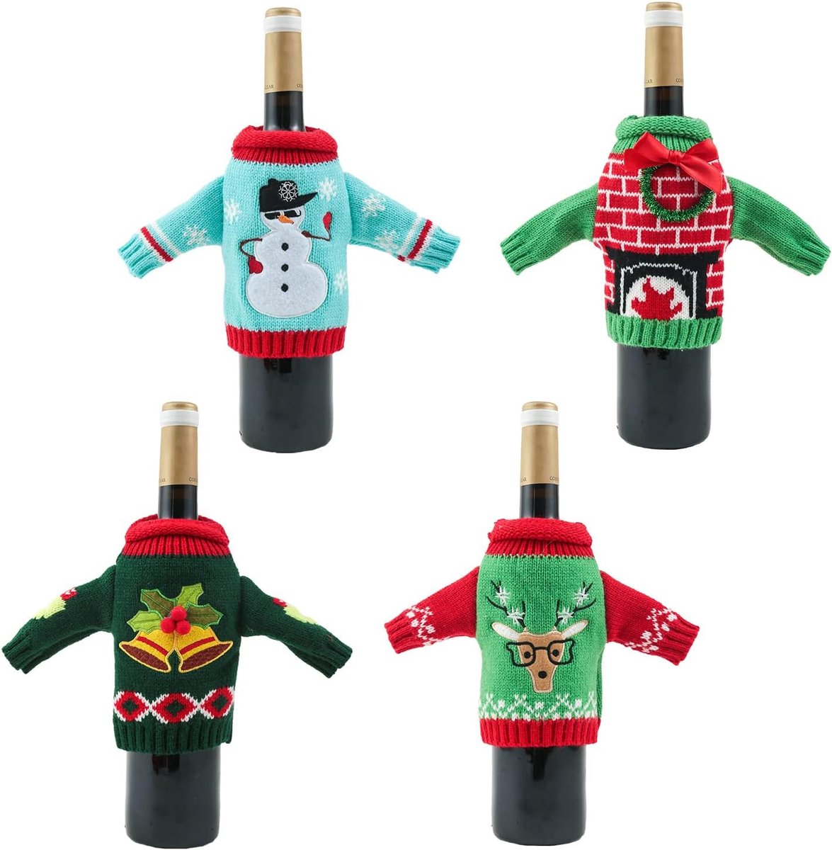 4-pack kerstdecoraties gebreide wijnhoes wijnfles cover restaurant voor huisvakantie decoratie (kerst M)