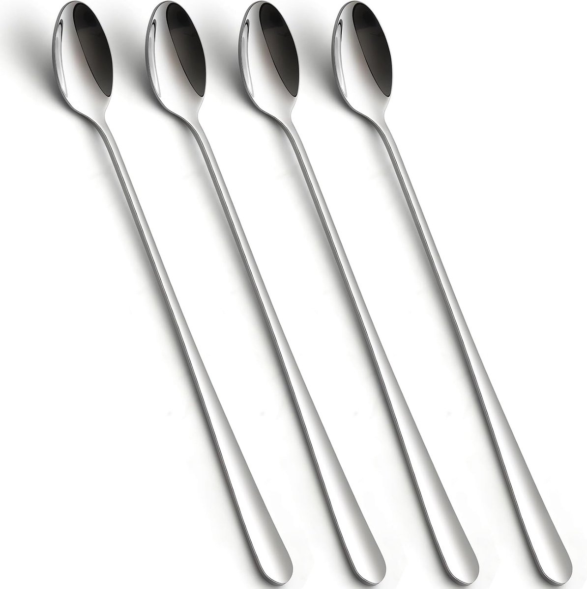 Ijstheelepels met lange steel, roerlepel, ijslepels, 22,3 cm lange theelepels voor het roeren van koffie, cocktailmixen, melkthee, zilveren lepels set van 4