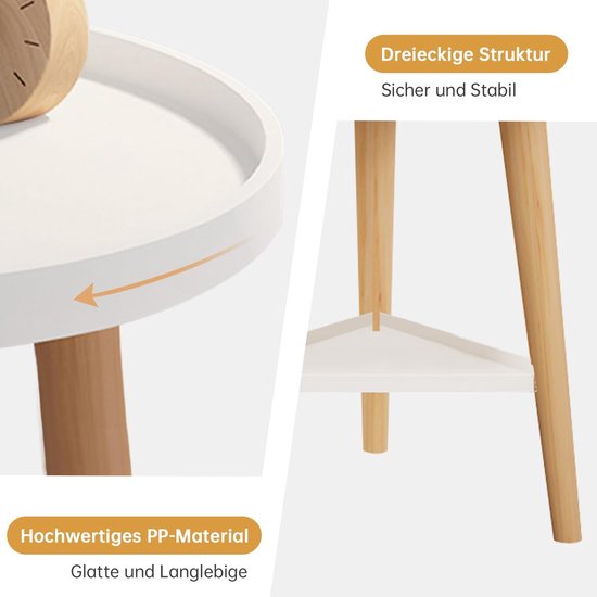 Bijzettafel, klein, 2 niveaus, ronde tafel, accenttafel voor woonkamer, salontafel, koffietafel, nachtkastje voor woonkamer, slaapkamer, kinderkamer, balkon, tuin, badkamer — afbeelding 4