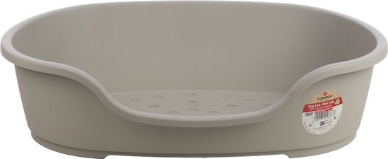 Grijze ovale hondenmand van Flamingo met een non-slip bodem. Gemaakt van 100% gerecycled plastic.