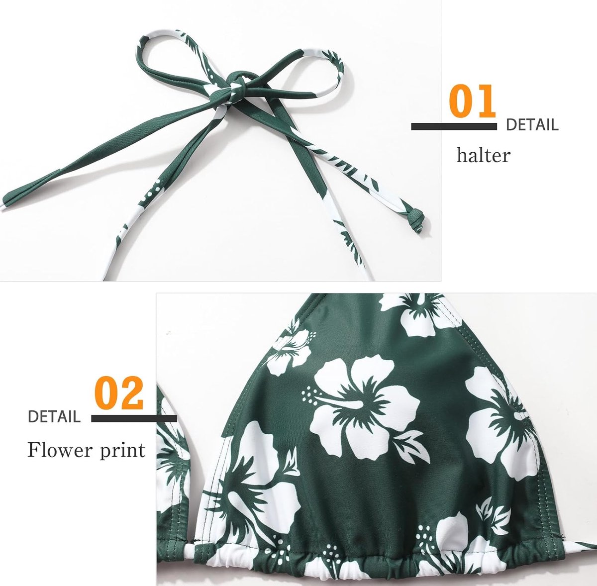 Bikiniset, driehoekige tanga, badpak, bloemenpatroon, V-hals, tweedelig
