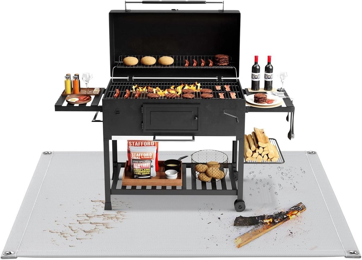Grote Vuurvaste Grillmat 87cm x 87cm voor Buiten, Hittebestendige BBQ Bescherming, Waterdichte Barbecue Ondergrond voor Tuin en Terras
