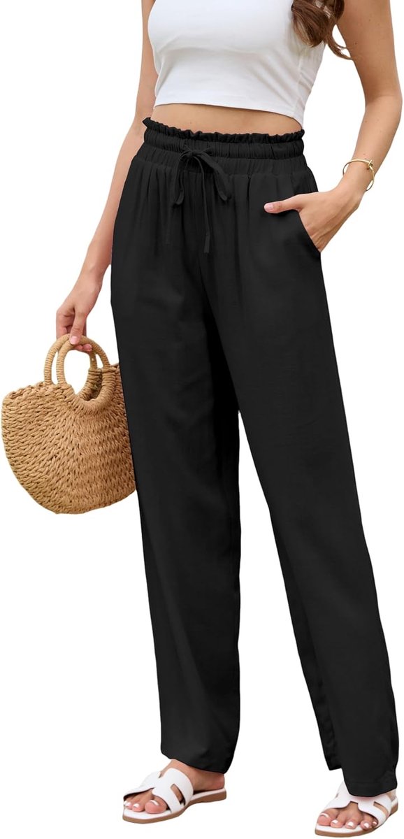 Zomerbroek voor dames, van linnen met zakken, broek met elastische tailleband