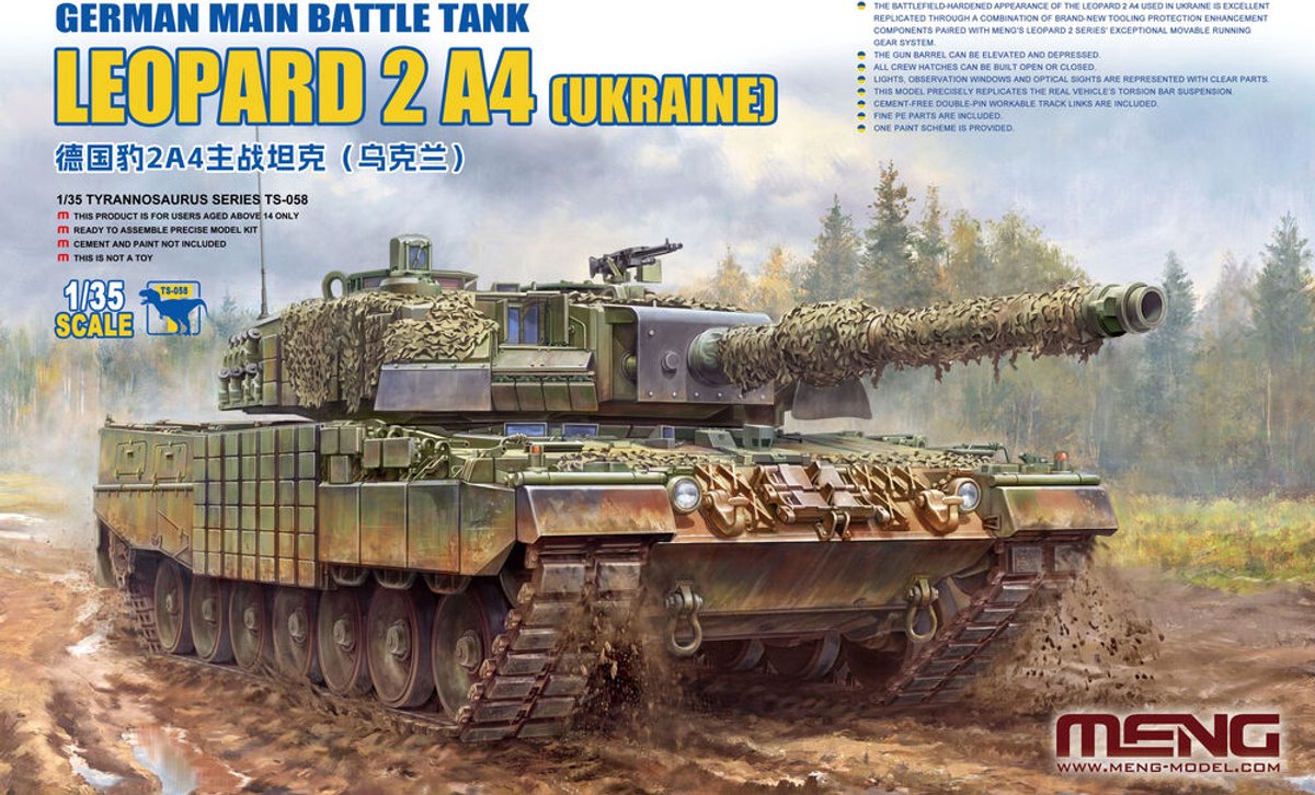 Meng Model Modelbouwpakket Militaire voertuigen - MENG TS058 Leopard 2A4 Ukraine met Kontakt-1 ERA - Oekraïense Hoofdgevechtstank Plastic - 1:35 - Modelbouw