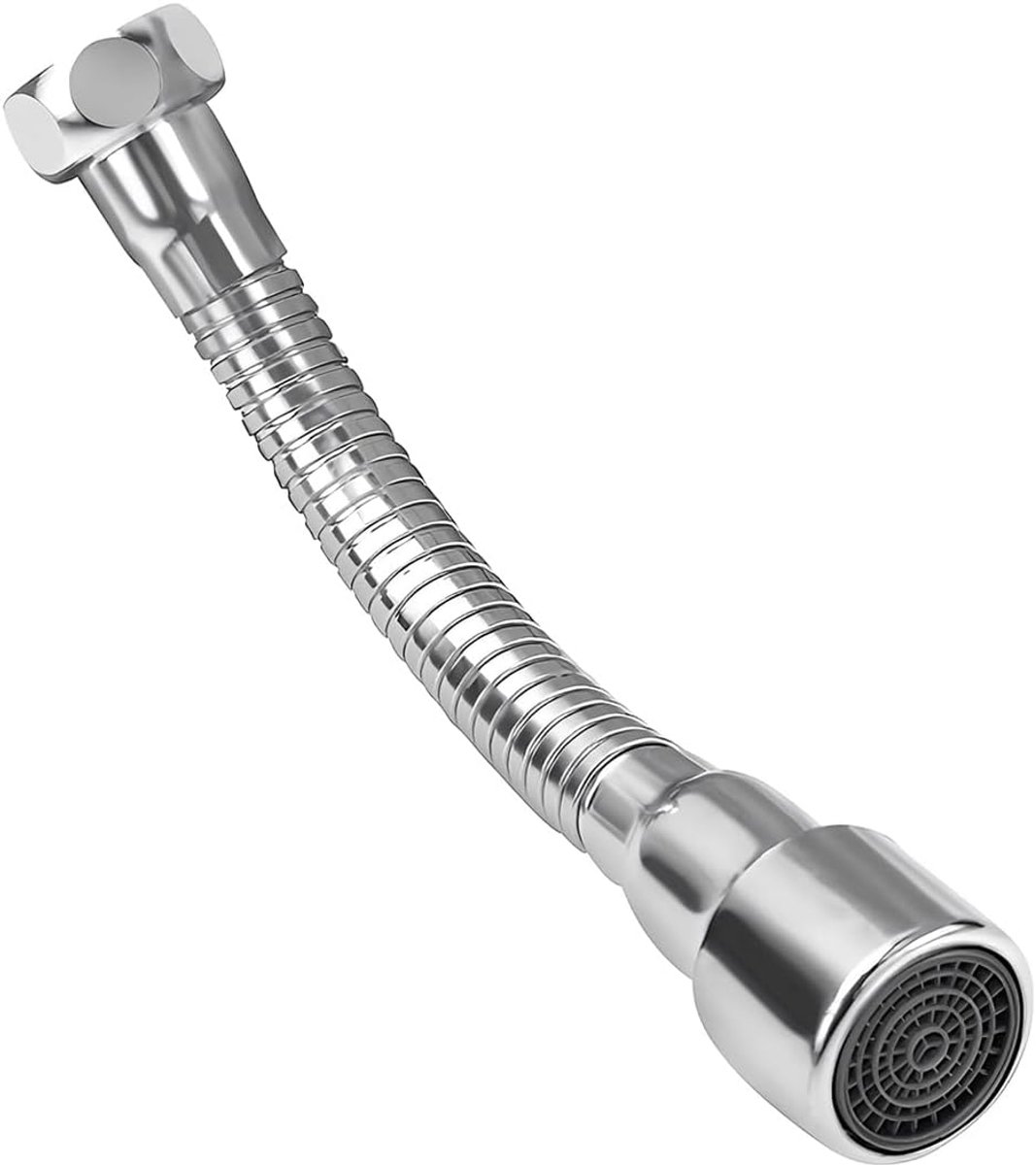Kraanverlenging voor badkamer, 14 cm, 360 graden draaibaar, roestvrij, voor keuken en badkamer, zilver, roestvrij - ShopVlot