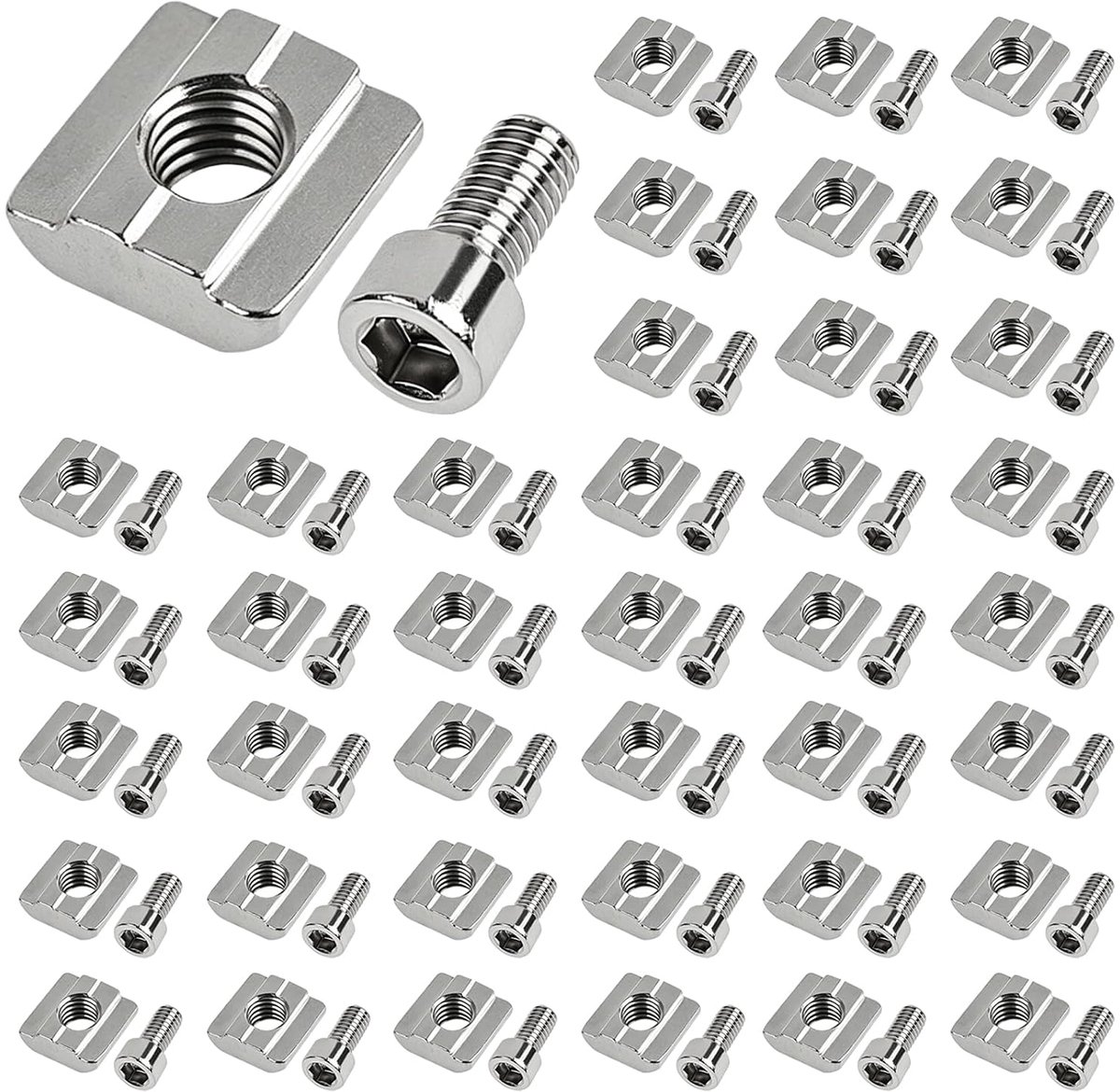 50 stuks Schuifmoeren M8 Nutensteinen Aluprofiel T-nut Spoor M8 3030 Nutenstein Roestvrij staal Nutschroeven met schroeven Glijmoer voor Aluprofiel B Aluminiumprofiel-extrusiesleuf Standaard-30-serie