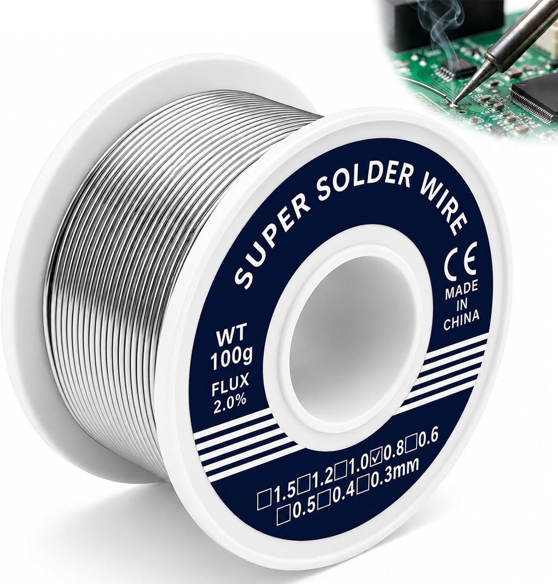 0.8mm soldeerdraad, 100 g, met colofonkern, soldeertin, spoel voor elektrische reparatie, PCB, doe-het-zelf, legering met geïntegreerde stroom voor elektronisch werk en nauwkeurige componenten
