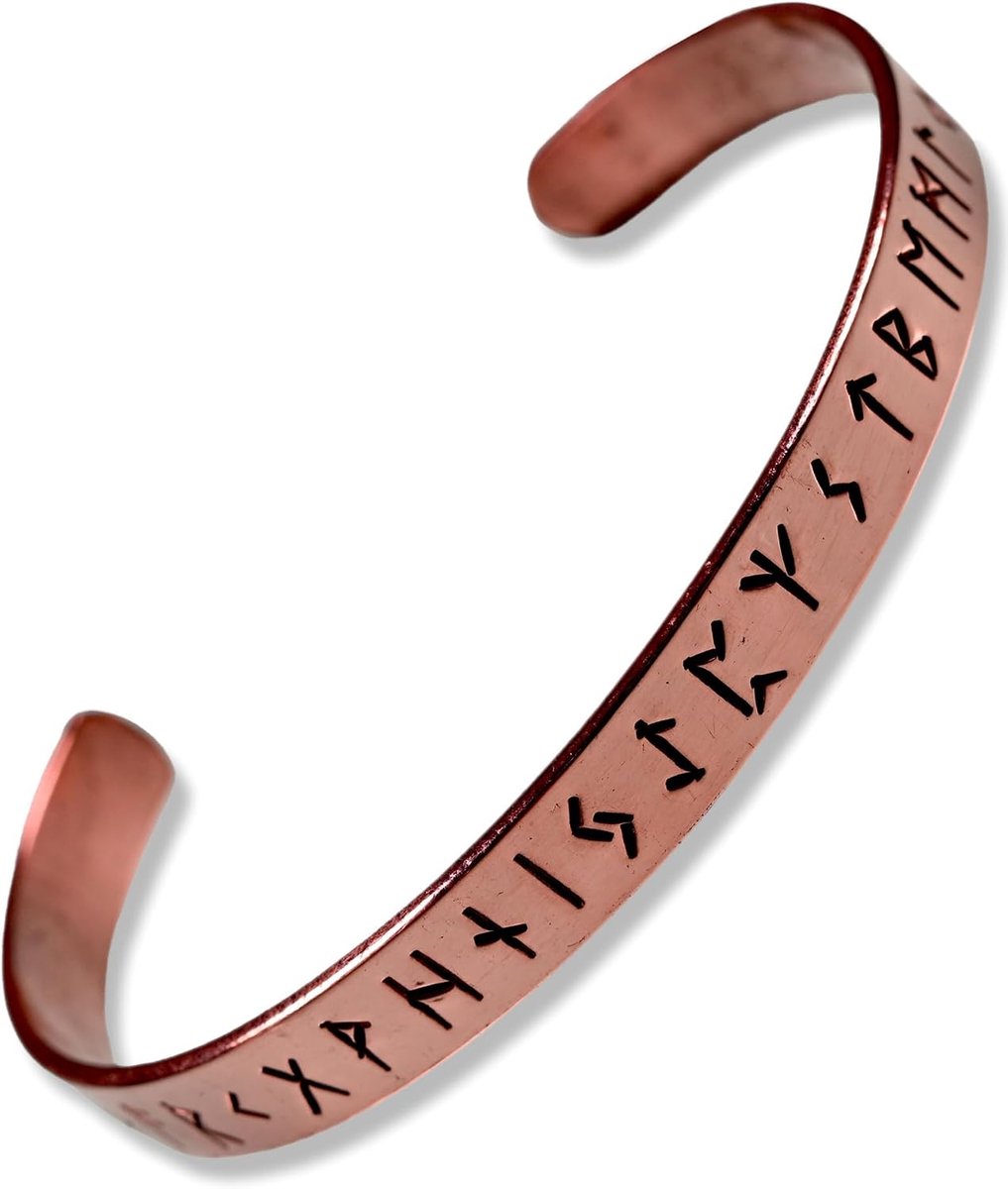Viking-armband met oudere Futhark Runen-alfabet | Handgemaakt van koper | Model: Trygve