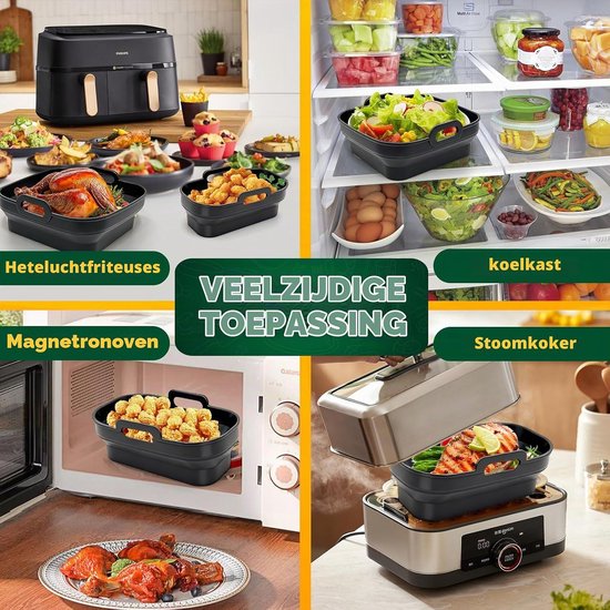 Accessoires voor Philips Airfryer Dual Basket 3000-5000 serie 9L (6L/3L), 2 stuks opvouwbare siliconen vorm heteluchtfriteuse inzetstuk voor Philips Airfryer XXL 9L, NA350/NA352/NA550 — afbeelding 5