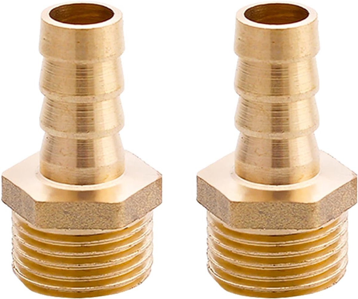 2 stuks messing weerhaak slangfitting, 1/2 inch BSP buitendraad prikkeldraad staart slang pijp connector adapter, tuinslang koppeling verbinding voor brandstof lucht gas water olie (12 mm)