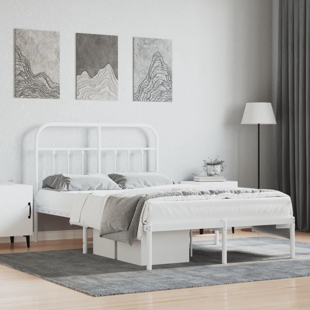 Bedframe met hoofdeinde, metaal, wit, 120 x 190 cm, bedframe voor slaapkamer, hotel, bedframe voor woonkamer, slaapkamer