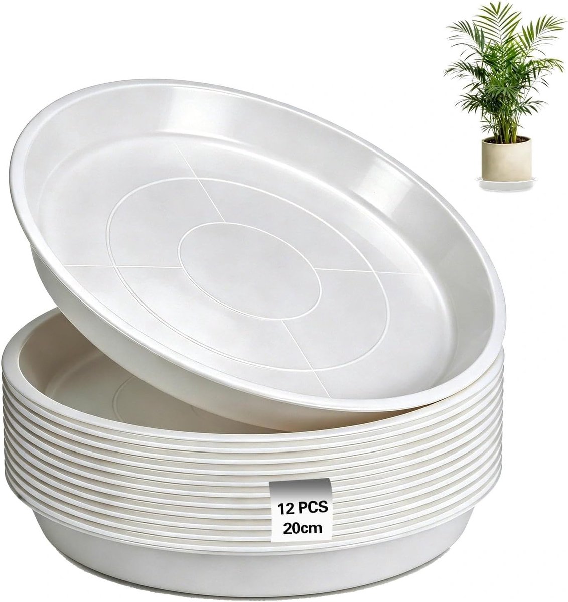 12 stuks bloempotonderzetters 20 cm plantenonderzetters rond | Bloempotonderzetter, wit, onderzetter, bloempot, kunststof onderzetter, plantenonderzetter, voor tuin, balkon