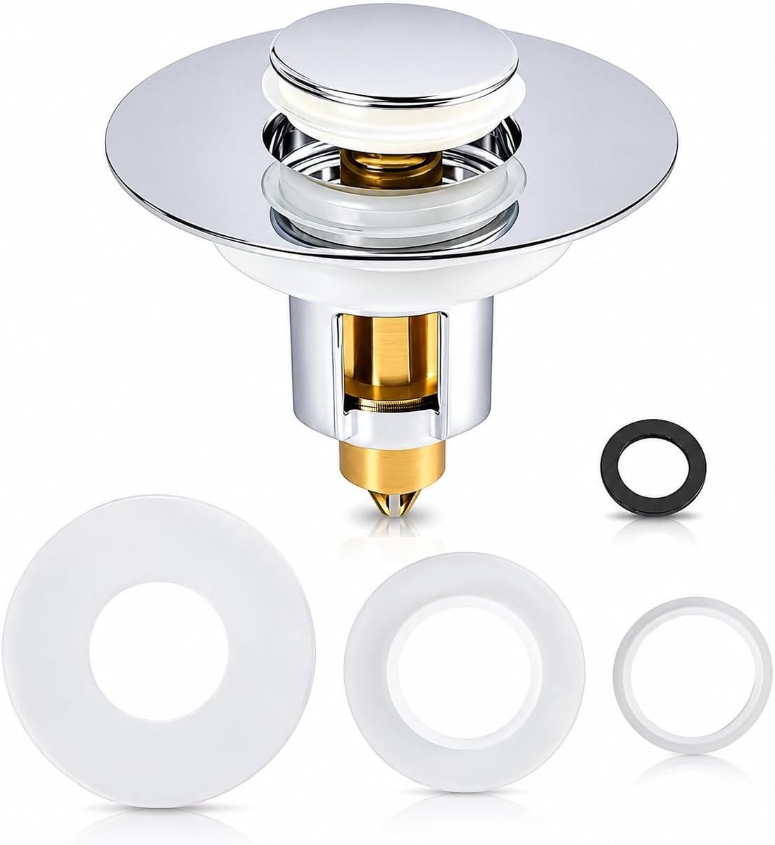 Universeel, geschikt voor 27-40 mm diameter, duurzame stop wastafel, hoogwaardige gootsteenstopper, roestvrij staal en messing wastafelstop met pop-up functie
