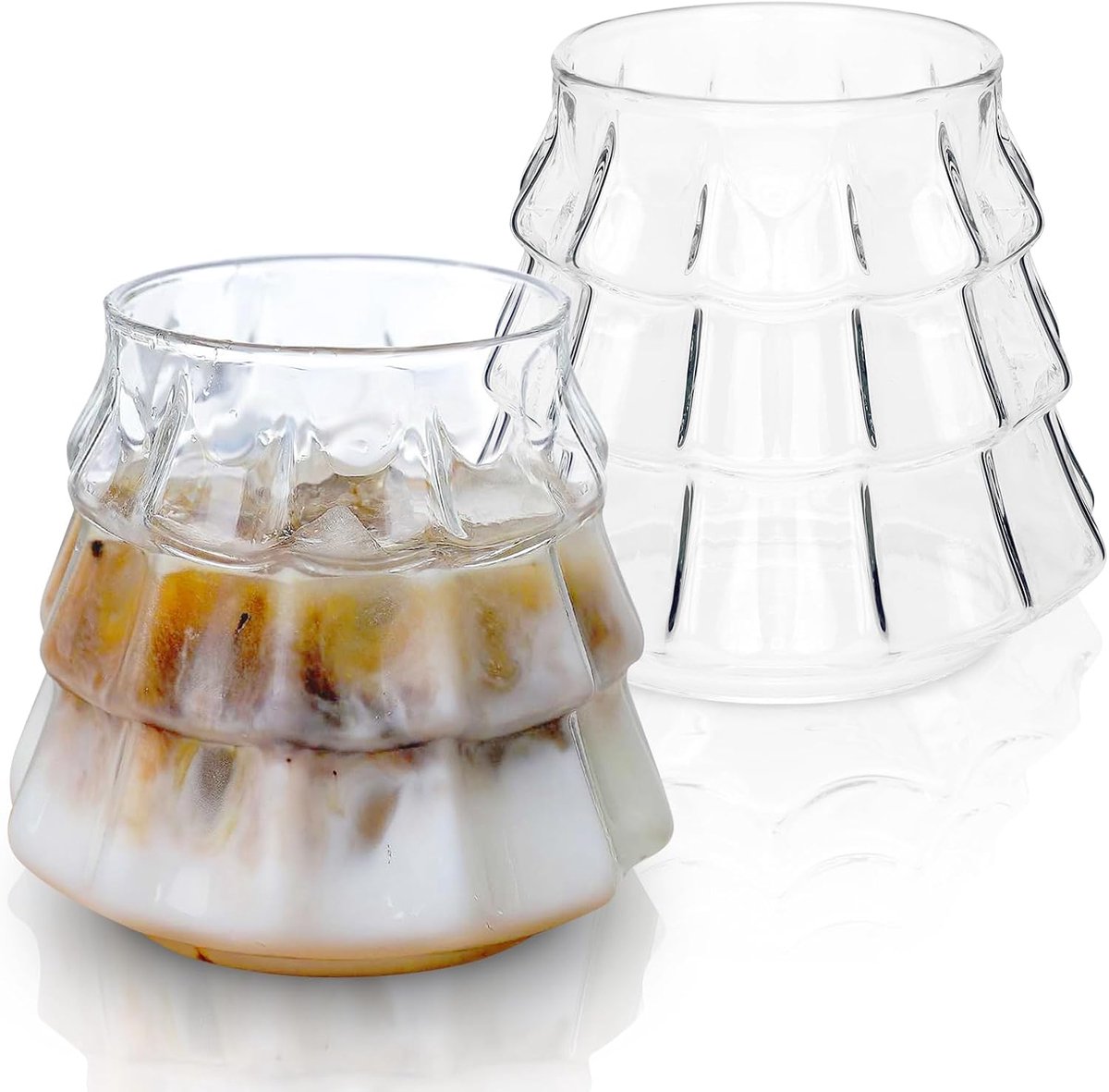 Glazen in de vorm van kerstboom, 350 ml, koffieglazen, borosilicaatglas, glazen voor koude dranken, universele glazen voor latte, macchiato, thee, sap, melk, mojito, bier (2 stuks)