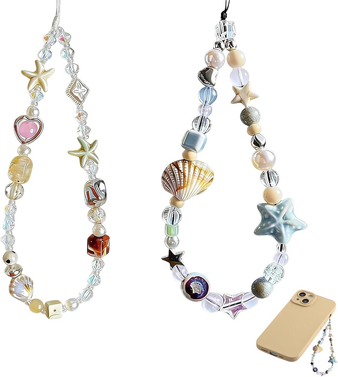 2 Stuks Telefoon Charm Strap Universele Hand Telefoons Polsband Camera Lanyard Parel Kralen Leuke Ketting String Accessoires Universele Voor Alle Smartphones Samsung Vrouwen Meisjes Telefoons Tas
