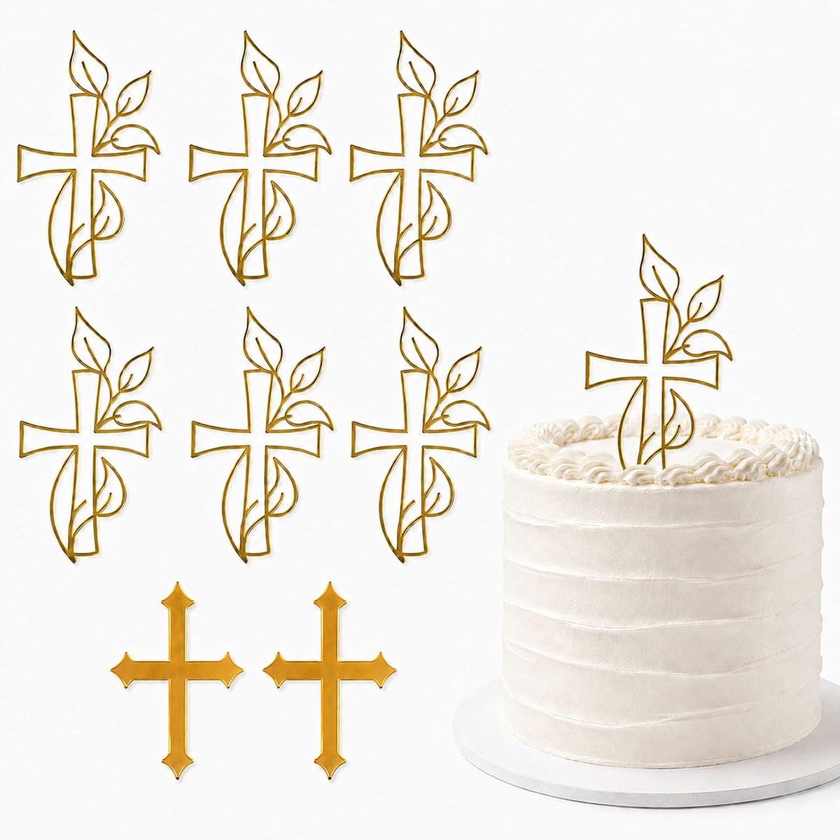 8 stuks taartdecoratie voor communie, goud, robuust en duurzaam, decoratie voor taarten, kruis, acryl, taartdecoratie, communiedecoratie