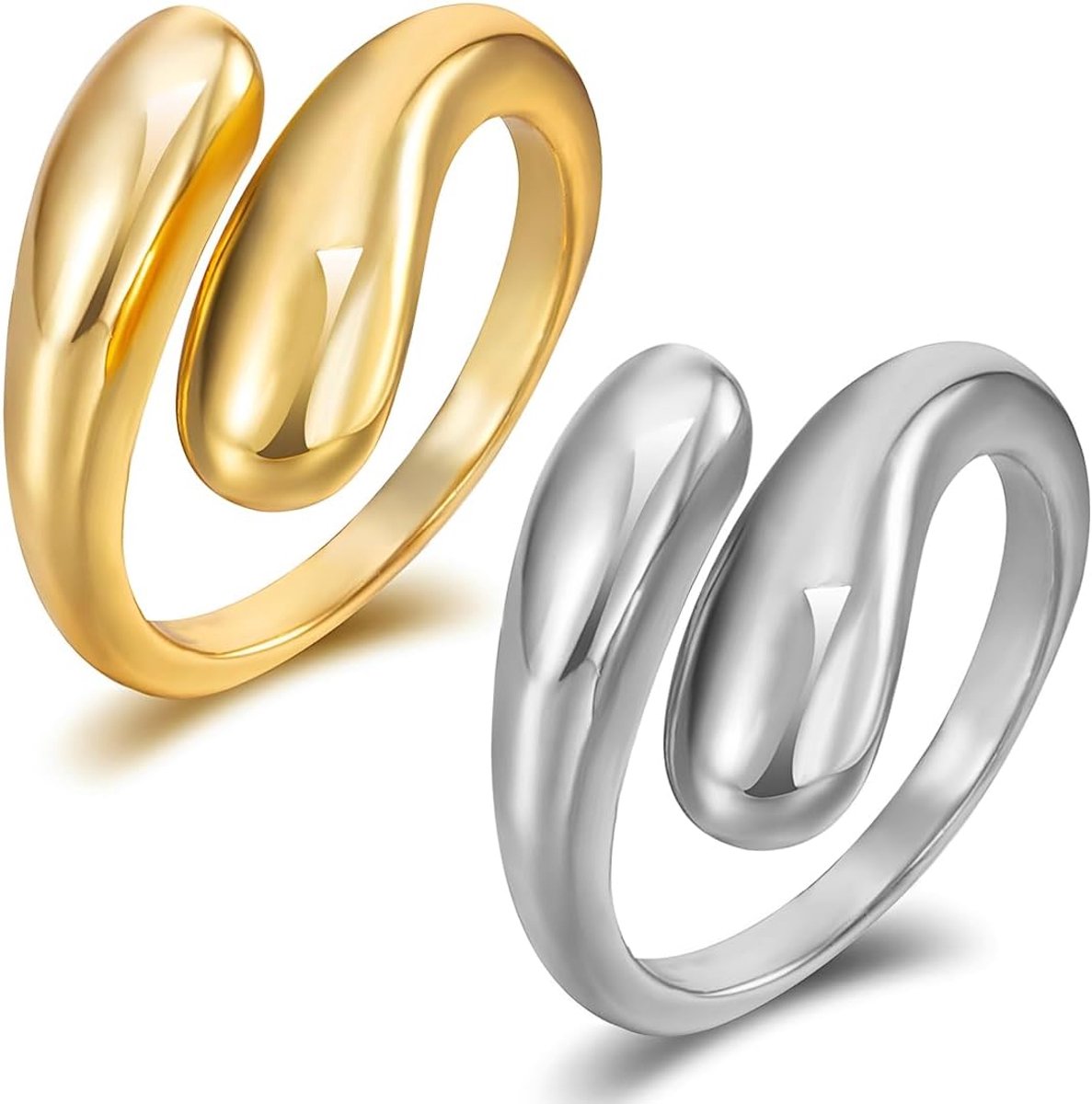 2-Delige Ring Goud Voor Dames,Roestvrijstalen Ring Voor Vrouwen,Waterdichte Stapelring,Duimring,Trouwring,Modesieraden Cadeau,Meisje