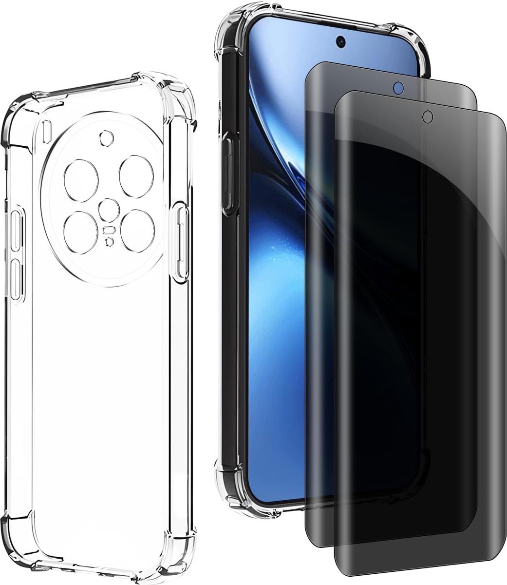 Inkijkbescherming voor Vivo X200 pro, 1 TPU-hoes met 2 stuks pantserglas, 9H glas, anti-spy folie, transparante siliconen beschermhoes, anti-geel, slank