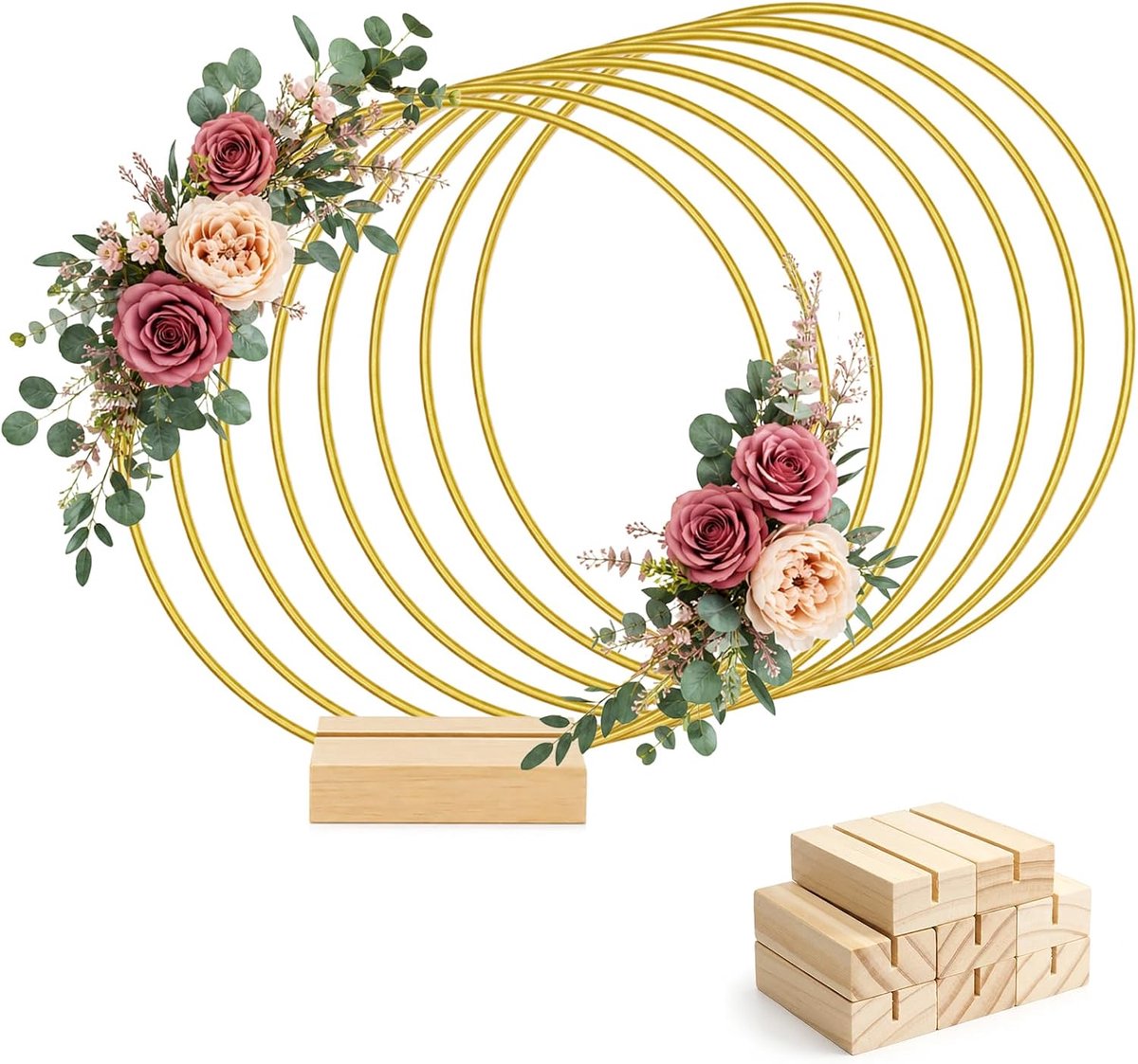 Ringen voor hobby, 20 cm, goud, met houten standaard, 8 stuks