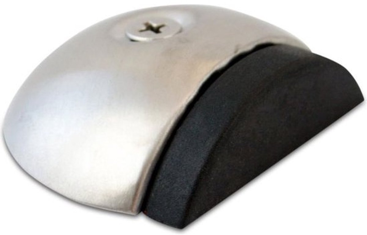 Deurstopper voor de bodem - Platte vloerdeurstopper van roestvrij staal met rubberen buffer - Voor schroefbevestiging, inclusief bevestigingsmateriaal - B: 5,6 cm H: 1,7 cm