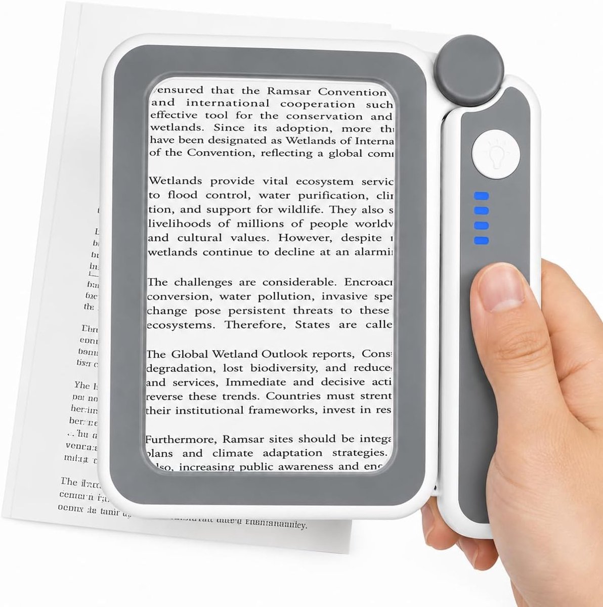 Oplaadbare 4X leesloep met licht: Rechthoekige loep met 10 LED's & 3 helderheidsniveaus, 5-traps verstelbare handgreep, handloep voor het lezen van boeken, kranten en kleine afdrukken