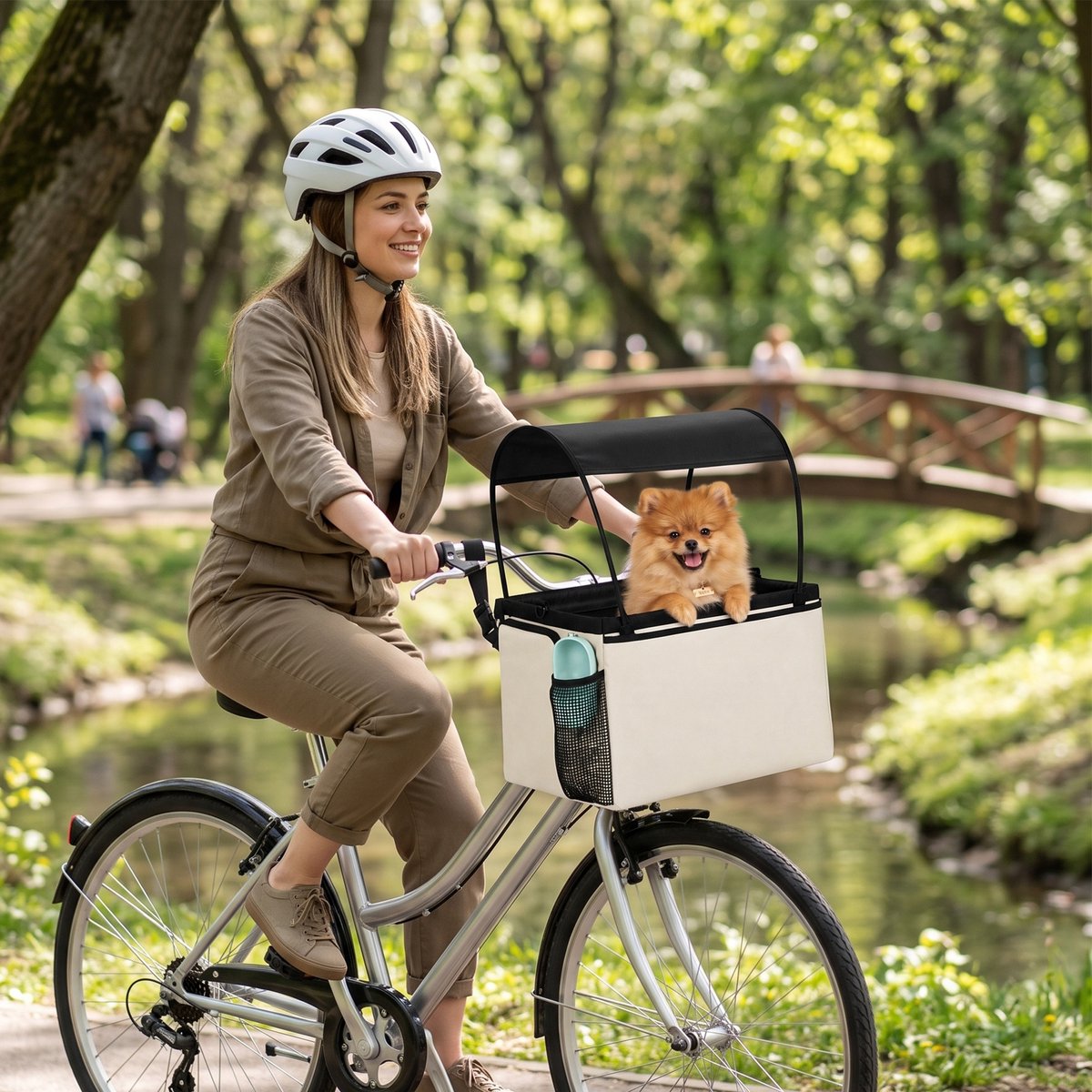 PawHut Pet Bike Basket-Polyester, Oxford-Gewebe-43 x 30,5 x 25,5 cm-Cremeweiß