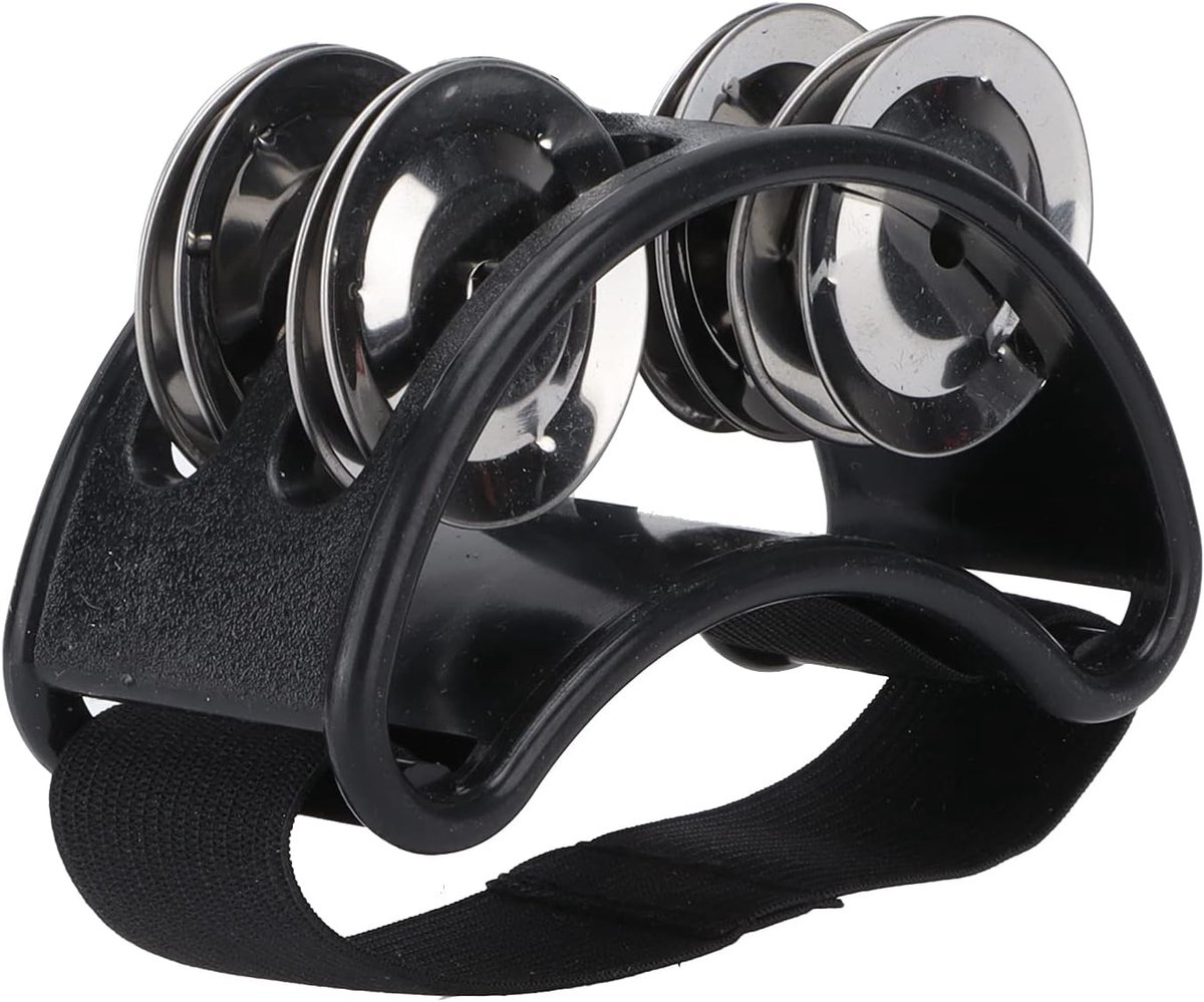 Voet tamboerijn met stalen jingles, percussie muziekinstrument voet drum set met metalen jingle Bell voor gitaar drum accessoire instrument (zwart)