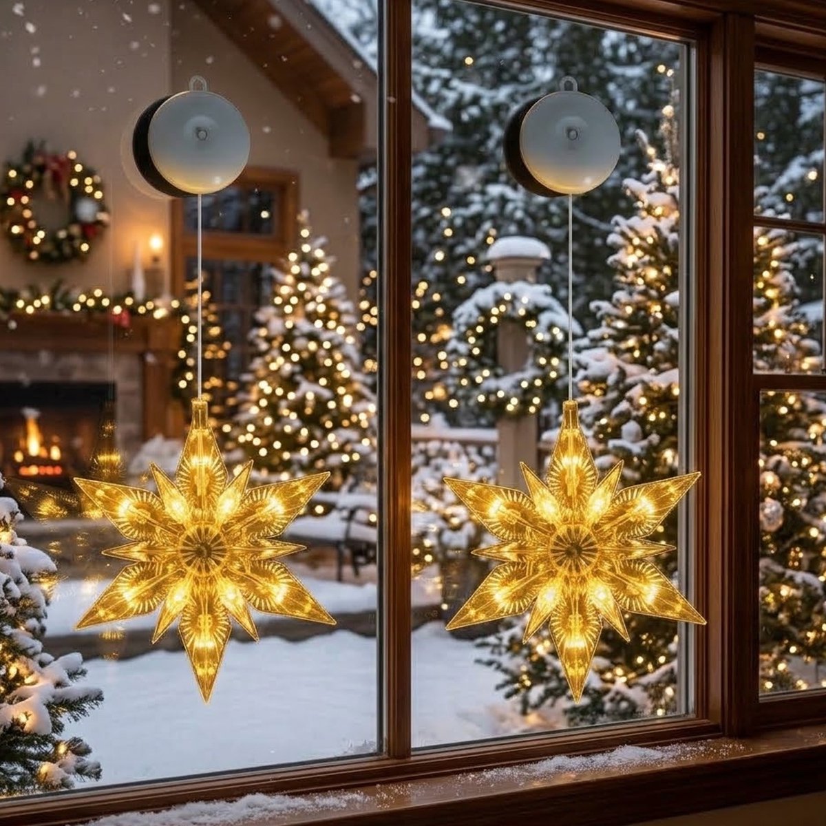 Luckystar LED Kerstverlichting Raam - 3 Sneeuwvlokken - Warm Wit - 20 cm - Op Batterijen - Met Zuignap – foto 8