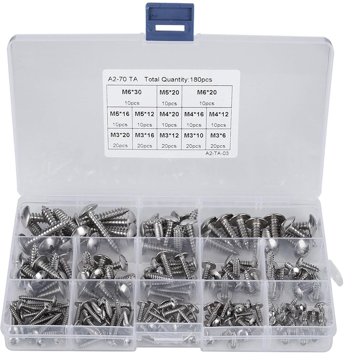 180Pcs M3 M4 M5 M6 Rvs Platte Kop Zelftappende Schroeven Assortiment Set Kruis Platte Kop Schroeven voor Dek Gipsplaten Beton Plaatwerk