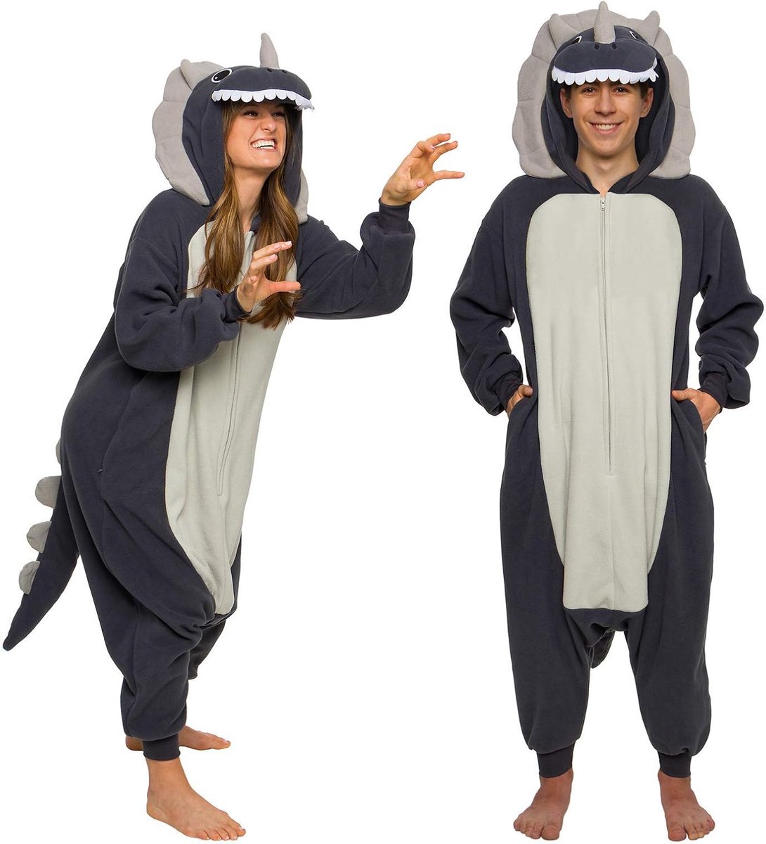 Onesie voor volwassenen, Halloweenkostuum, dier, dinosaurus, haai, uniseks, pluche, eendelig cosplay-pak voor volwassenen, mannen en vrouwen