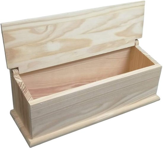 Kist, Houten Kistje met Deksel en Handvat. Afmetingen: 37 x 12,5 x 18 cm. — afbeelding 2